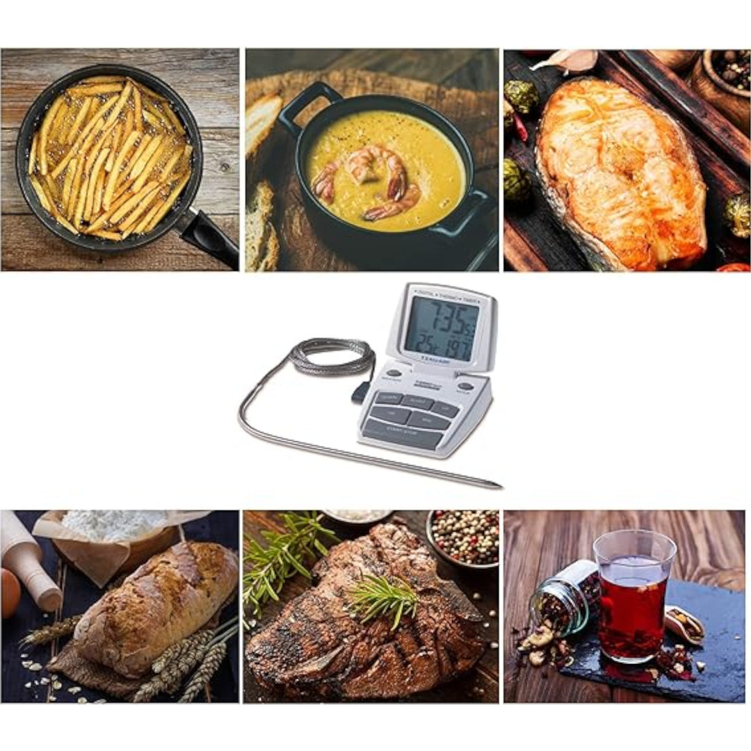 Digital thermometer with timer and heat-resistant probe, -10°/+200°