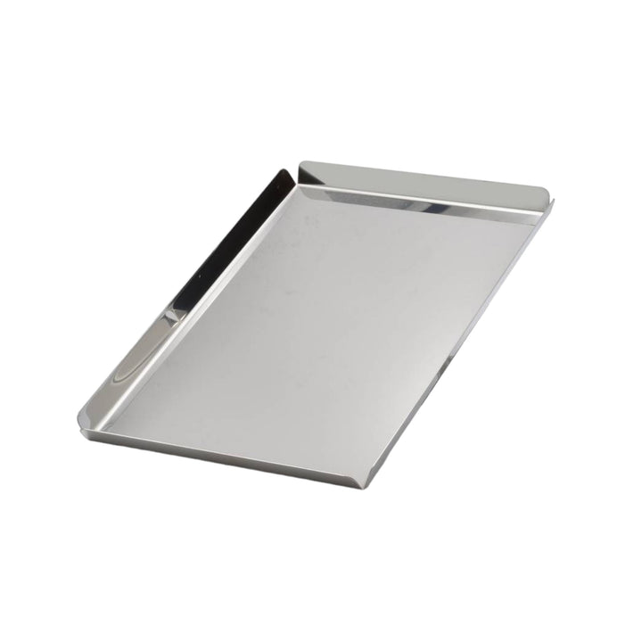 Stainless steel tray with open corners