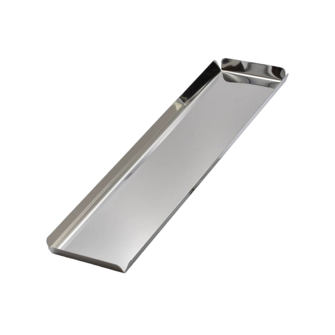 Stainless steel tray with open corners