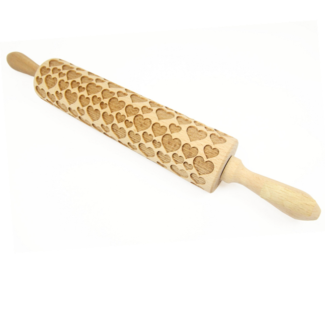 MIXED HEARTS DECORATED ROLLING PIN 43 CM