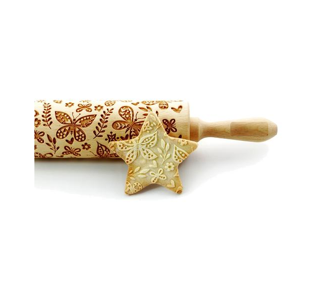 BUTTERFLIES AND FLOWERS DECORATED ROLLING PIN 43 CM