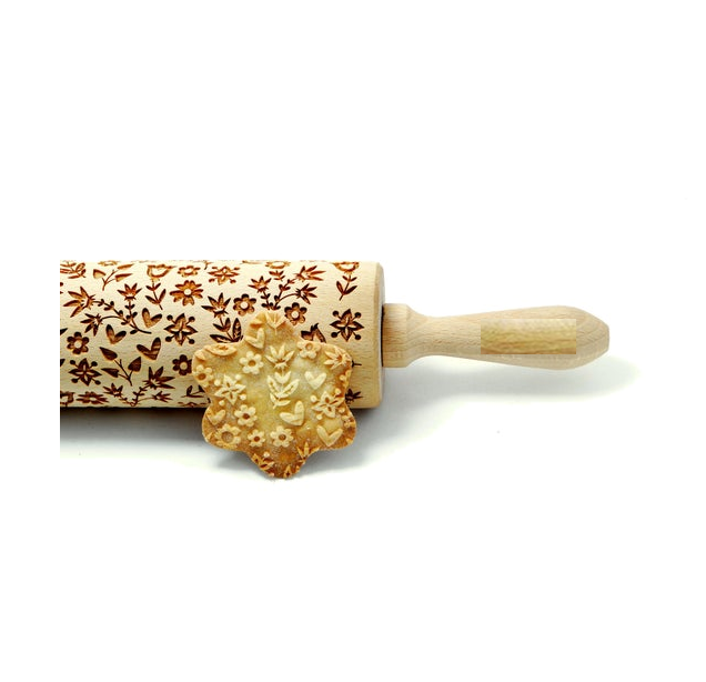 MIXED FLOWER DECORATED ROLLING PIN 43 CM