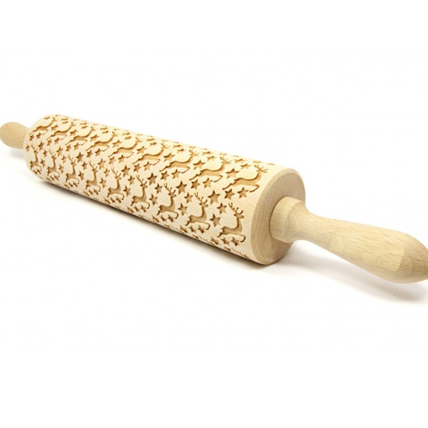 STARS AND REINDEER DECORATED ROLLING PIN 43 CM